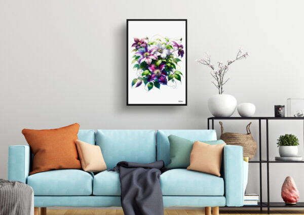 watercolour realist flowers leather flowerclematis living room