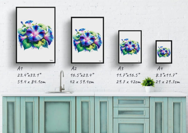 watercolour realist flowers morning gloryipomoea purpurea print size comparison