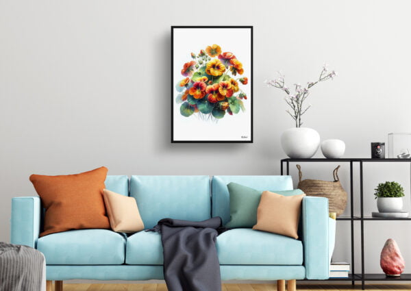 watercolour realist flowers nasturtiumstropaeolum living room