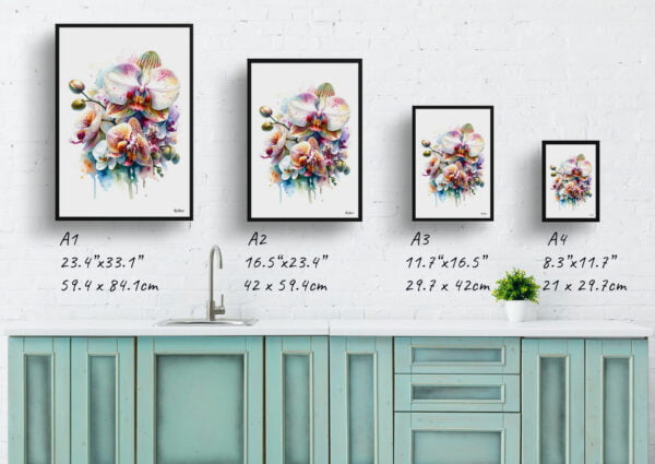 watercolour realist flowers orchidorchidaceae print size comparison