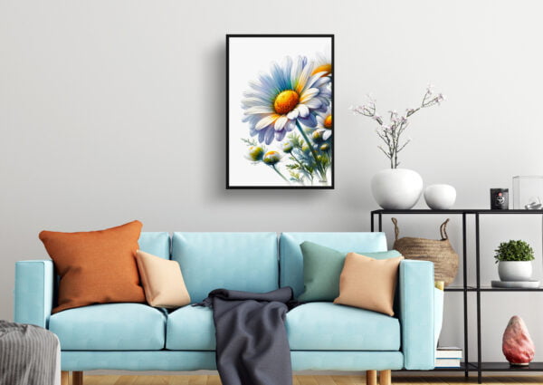 watercolour realist flowers oxeye margueritedaisy living room