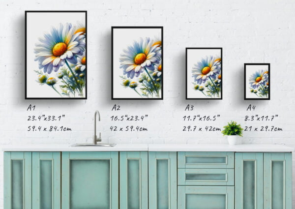 watercolour realist flowers oxeye margueritedaisy print size comparison