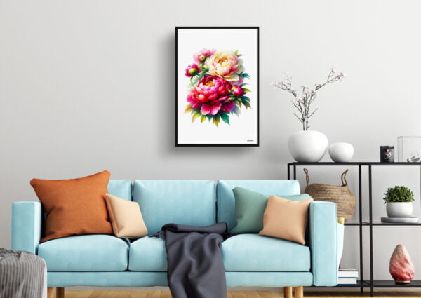 watercolour realist flowers peonypaeonia living room