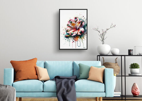 watercolour realist flowers peruvian lily of the incasalstroemeria living room