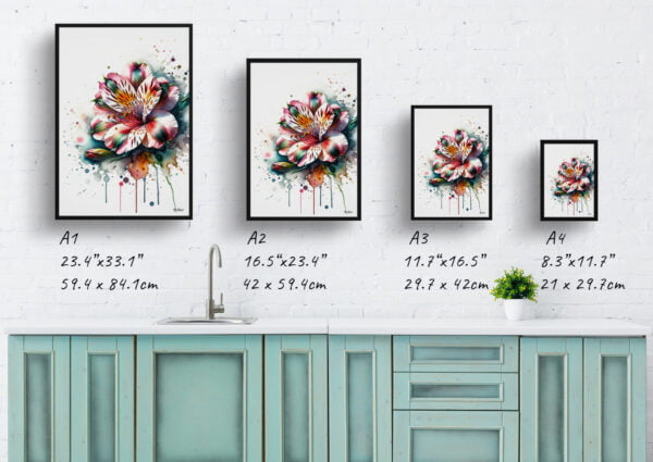 watercolour realist flowers peruvian lily of the incasalstroemeria print size comparison