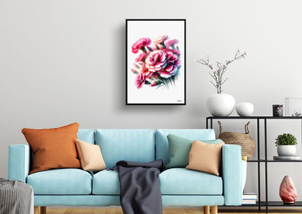 watercolour realist flowers pinksdianthus living room