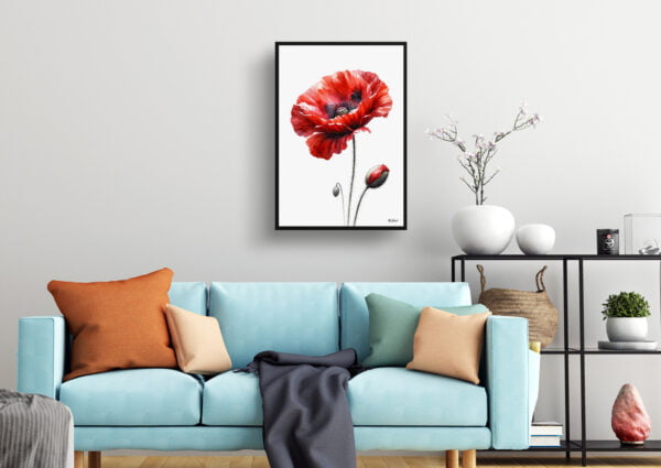 watercolour realist flowers poppypapaver rhoeas living room