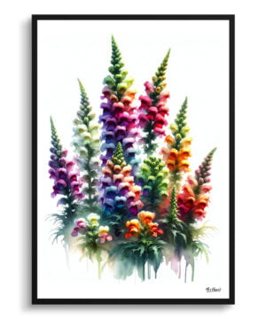 watercolour realist flowers snapdragon antirrhinum front view