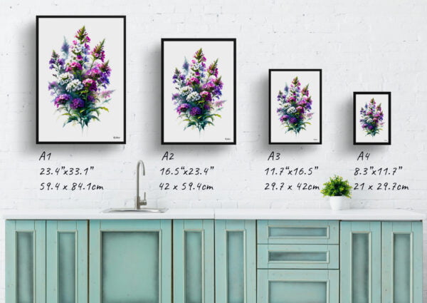 watercolour realist flowers sweet rockethesperis matronalis print size comparison