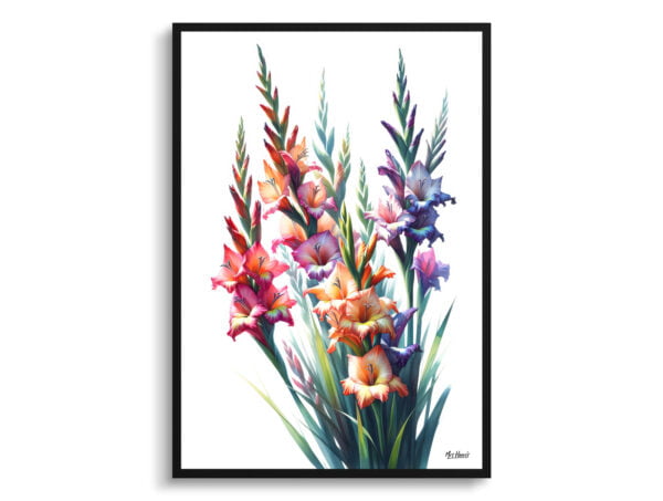 watercolour realist flowers sword liliesgladiolus front view