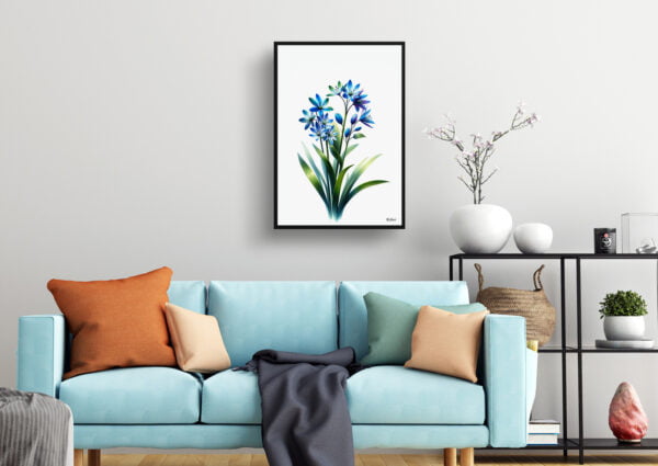 watercolour realist flowers two leaf squillscilla bifolia living room