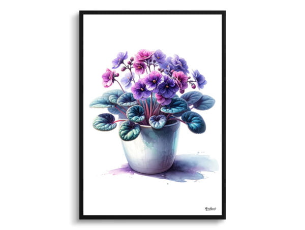 African Violet (Saintpaulia Ionantha) Watercolour Style Art Print - Illustration Painting Framed Plant Wall Art