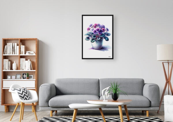 African Violet (Saintpaulia Ionantha) Watercolour Style Art Print - Illustration Painting Framed Plant Wall Art - Image 3