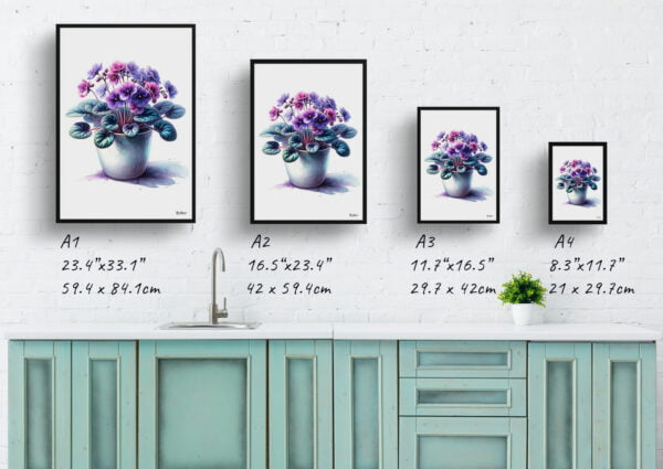 African Violet (Saintpaulia Ionantha) Watercolour Style Art Print - Illustration Painting Framed Plant Wall Art - Image 4