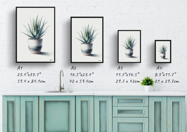 watercolour realist home plants aloe veraaloe barbadensis print size comparison