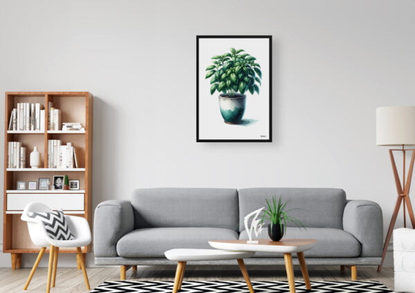 watercolour realist home plants basilocimum basilicum office