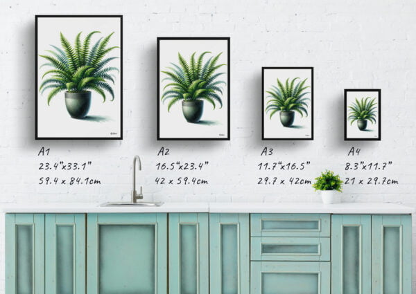 watercolour realist home plants boston fernnephrolepis exaltata print size comparison