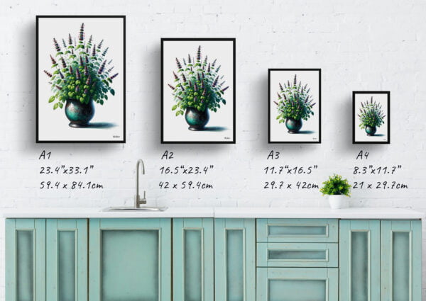 watercolour realist home plants catnipnepeta cataria print size comparison