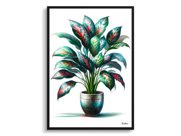 watercolour realist home plants chinese evergreenaglaonema commutatum front view