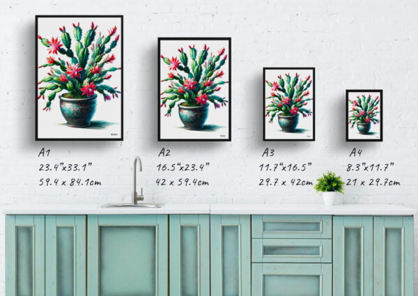 watercolour realist home plants christmas cactusschlumbergera x buckleyi print size comparison