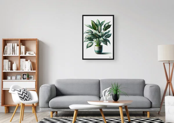 Dumb Cane Plant (Dieffenbachia) Watercolour Style Art Print - Illustration Painting Framed Plant Wall Art - Image 3