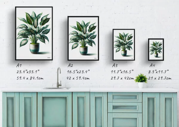 Dumb Cane Plant (Dieffenbachia) Watercolour Style Art Print - Illustration Painting Framed Plant Wall Art - Image 4