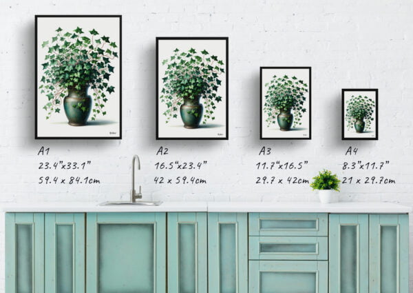 watercolour realist home plants english ivyhedera helix print size comparison