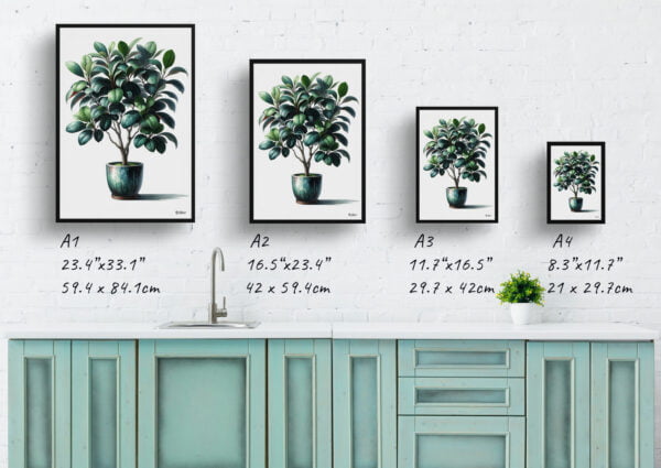 watercolour realist home plants ficus audreyficus benghalensis print size comparison