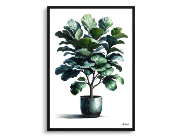 watercolour realist home plants fiddle leaf figficus lyrata front view