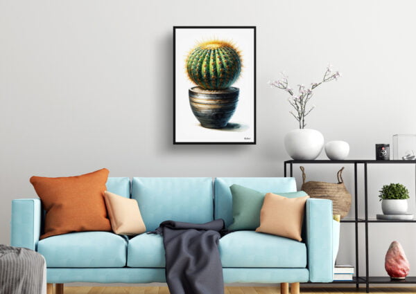 watercolour realist home plants golden barrel cactusechinocactus grusonii living room