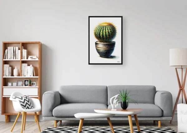 Golden Barrel Cactus (Echinocactus grusonii) Watercolour Style Art Print - Illustration Painting Framed Plant Wall Art - Image 3