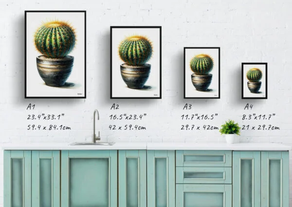 Golden Barrel Cactus (Echinocactus grusonii) Watercolour Style Art Print - Illustration Painting Framed Plant Wall Art - Image 4