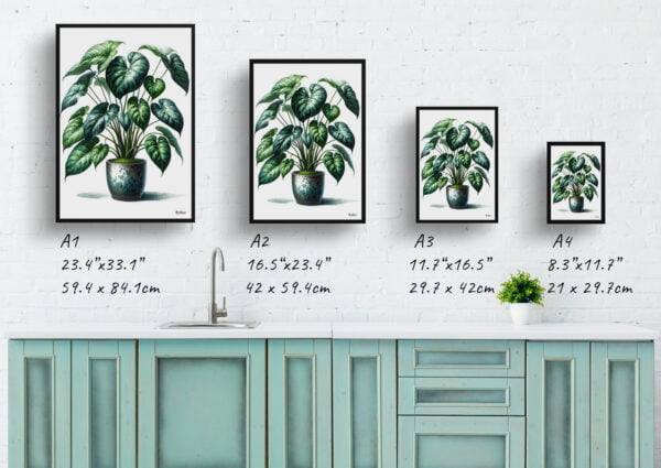 watercolour realist home plants heartleaf philodendronphilodendron hederaceum print size comparison