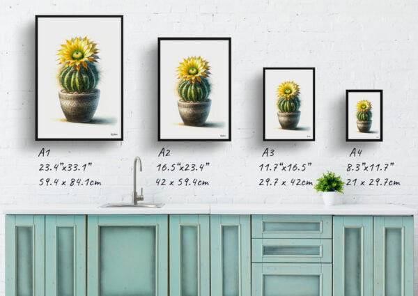 watercolour realist home plants indian head cactusparodia cactus print size comparison