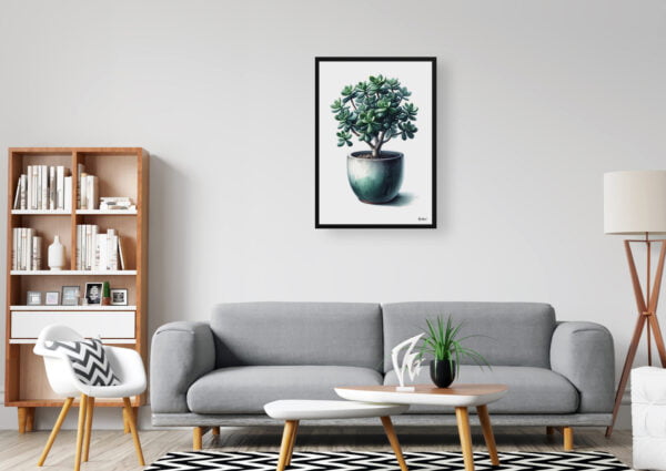 watercolour realist home plants jade plantcrassula ovata office