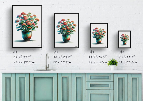 watercolour realist home plants kalanchoeblossfeldiana print size comparison