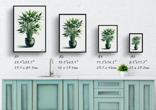 watercolour realist home plants lucky bamboodracaena sanderiana print size comparison