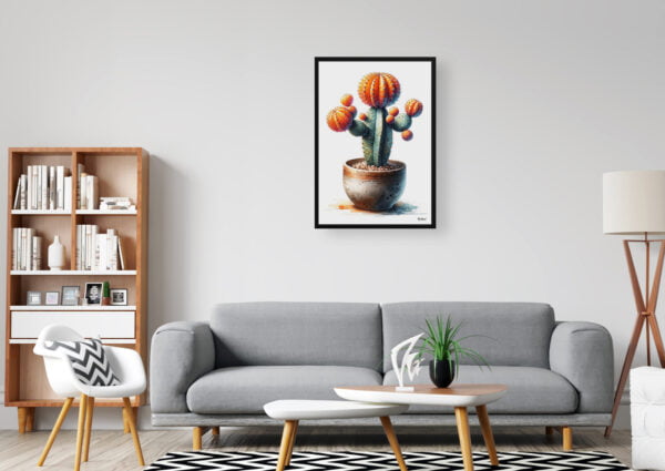 watercolour realist home plants moon cactusgymnocalycium mihanovichii office