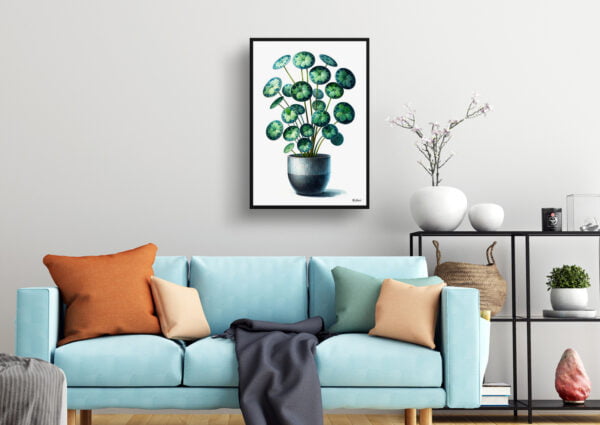 watercolour realist home plants pileapilea peperomioides living room