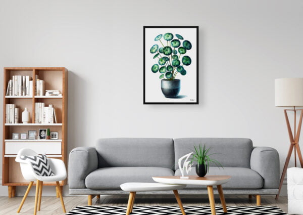 watercolour realist home plants pileapilea peperomioides office