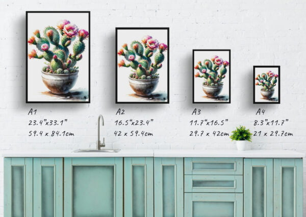 watercolour realist home plants prickly pear cactusopuntia print size comparison