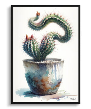 watercolour realist home plants rat tail cactusaporocactus flagelliformis front view