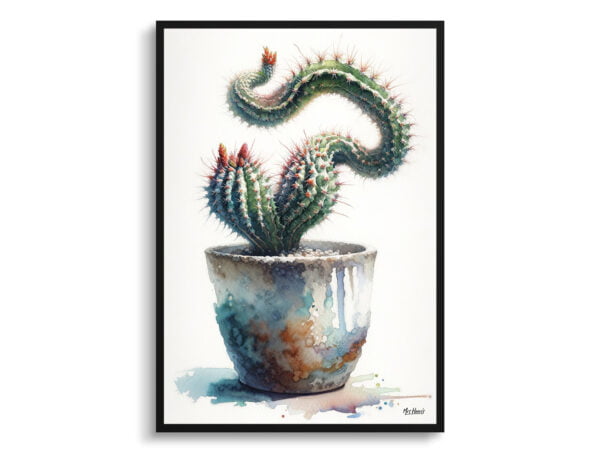 watercolour realist home plants rat tail cactusaporocactus flagelliformis front view