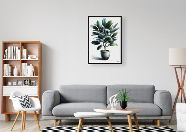 watercolour realist home plants rubber plantficus elastica office