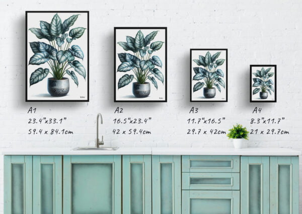 watercolour realist home plants silver leaf philodendronphilodendron brandtianum print size comparison