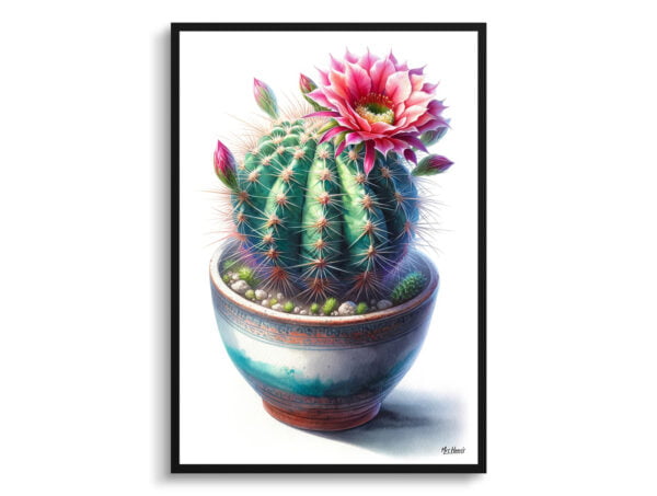 watercolour realist home plants strawberry cactusechinocereus stramineus front view