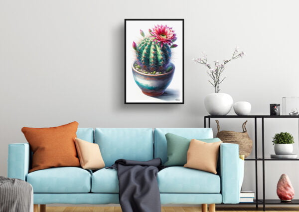 watercolour realist home plants strawberry cactusechinocereus stramineus living room