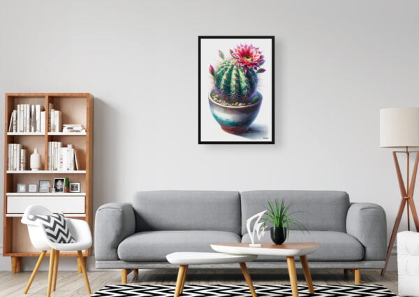 watercolour realist home plants strawberry cactusechinocereus stramineus office