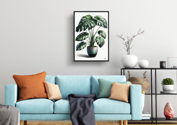 watercolour realist home plants swiss cheese plantmonstera deliciosa living room