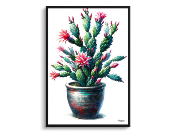 watercolour realist home plants thanksgiving cactusschlumbergera truncata front view